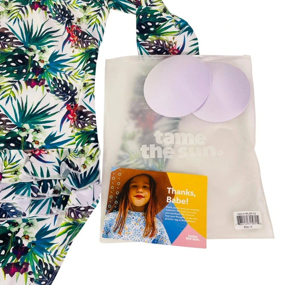 Tame the Sun Long Sleeve Swimsuit Rash Guard‎ Girls Sz 12 UPF 50+ NWT Swimwear